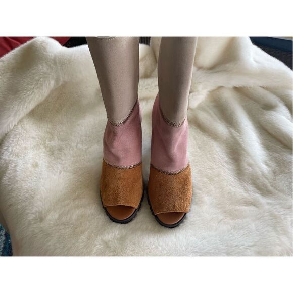 Katy Perry Evelyn Almond Suede Peep Mid-Calf Boot Sz 6.5 - Picture 2 of 11